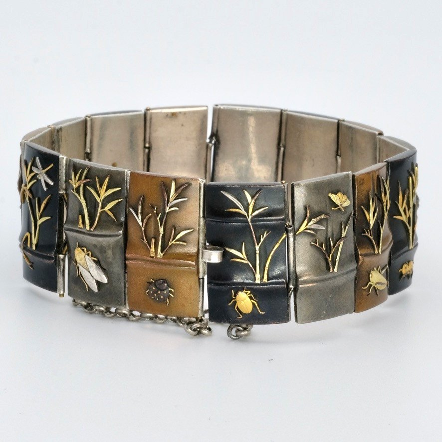 Shakudo Shibuichi And Silver Articulated Bracelet 1930
