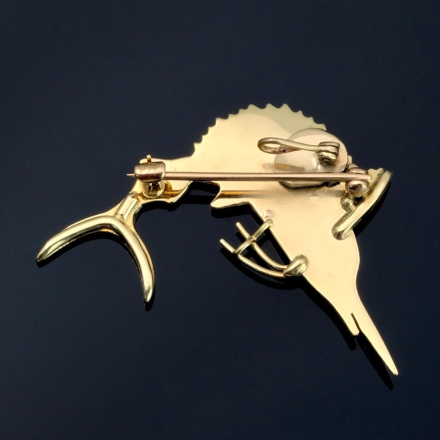 Broche Pendentif Espadon Or émail Perle époque Art Déco-photo-1