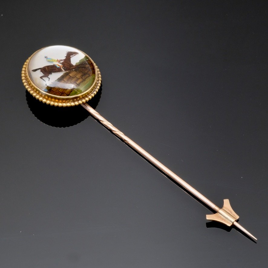 "essex Crystal" Tie Pin, Jockey Gold And Mother-of-pearl, And Its Case, 1860-photo-2