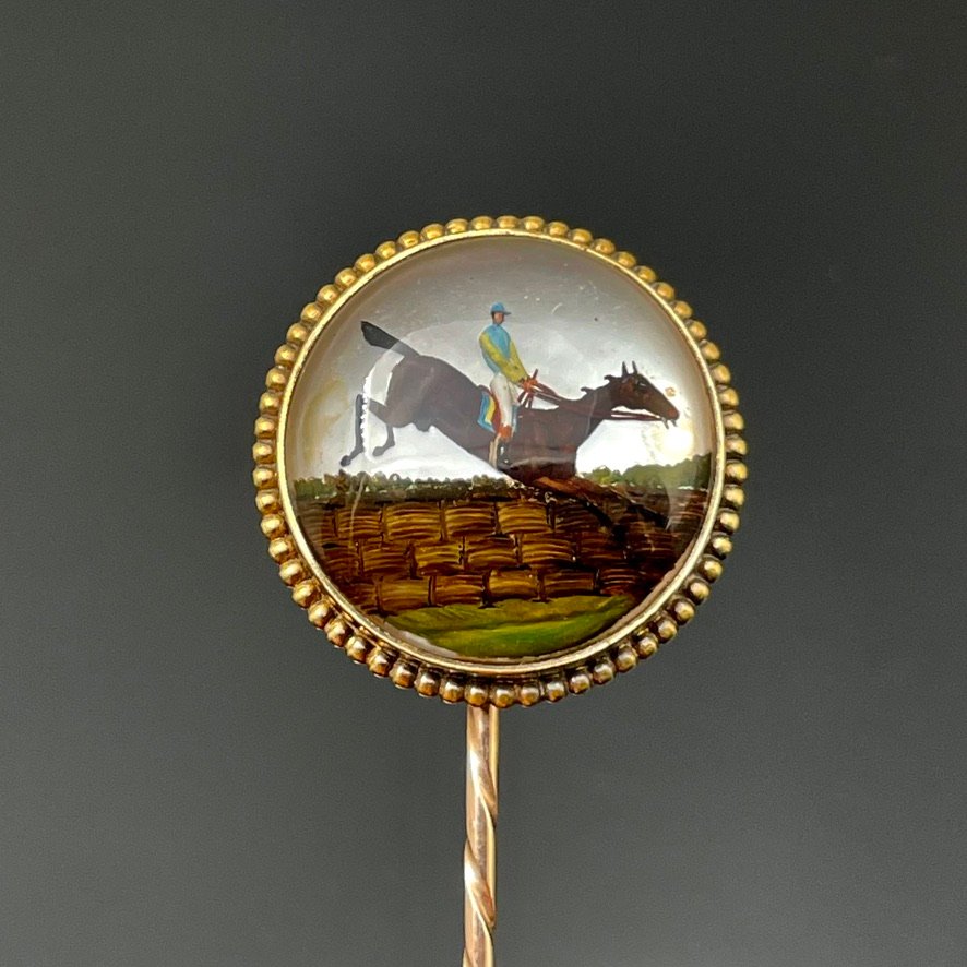 "essex Crystal" Tie Pin, Jockey Gold And Mother-of-pearl, And Its Case, 1860-photo-3