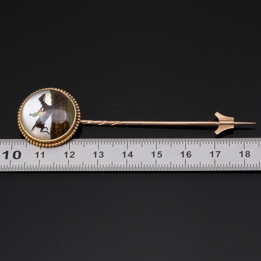 "essex Crystal" Tie Pin, Jockey Gold And Mother-of-pearl, And Its Case, 1860-photo-5
