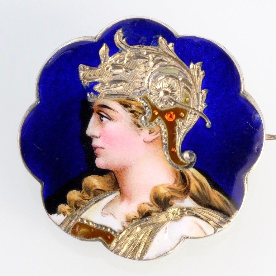 Vermeil Enamel Brooch, Helmeted Goddess Profile, 1880-photo-4