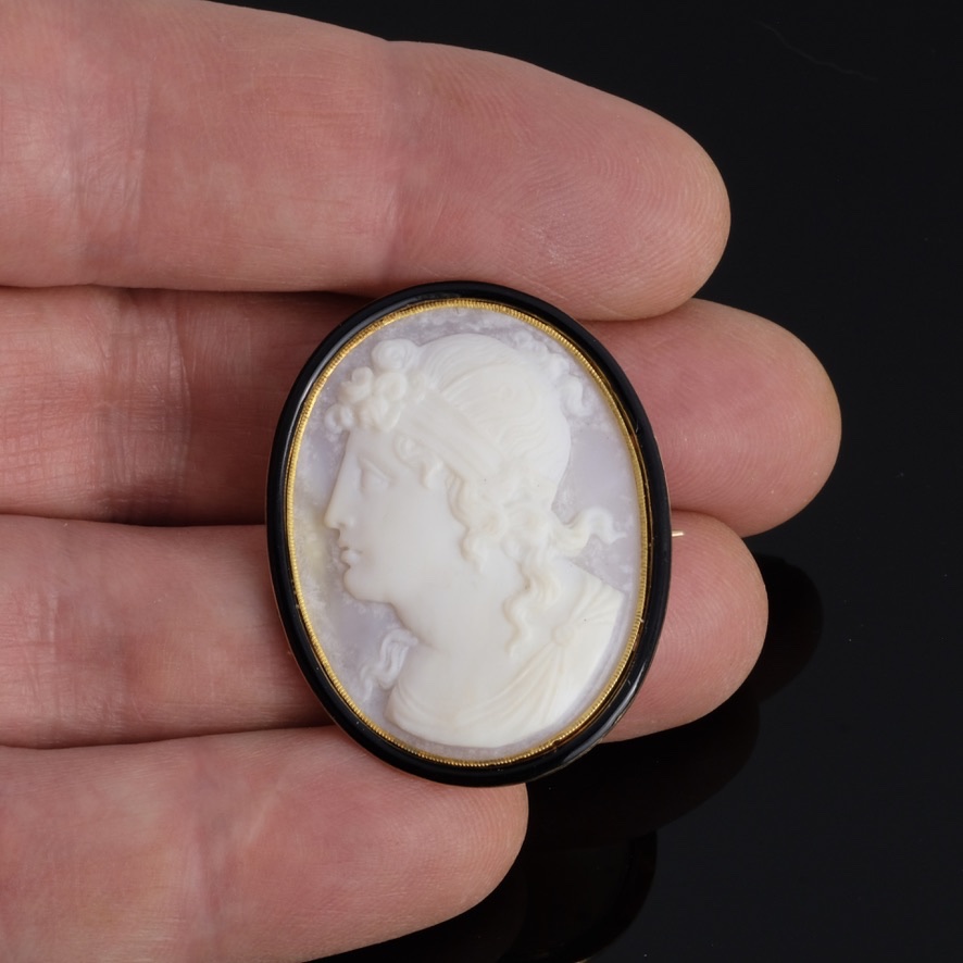 Early 19th Century Ephebe Brooch, Gold And Enamel Cameo -photo-3