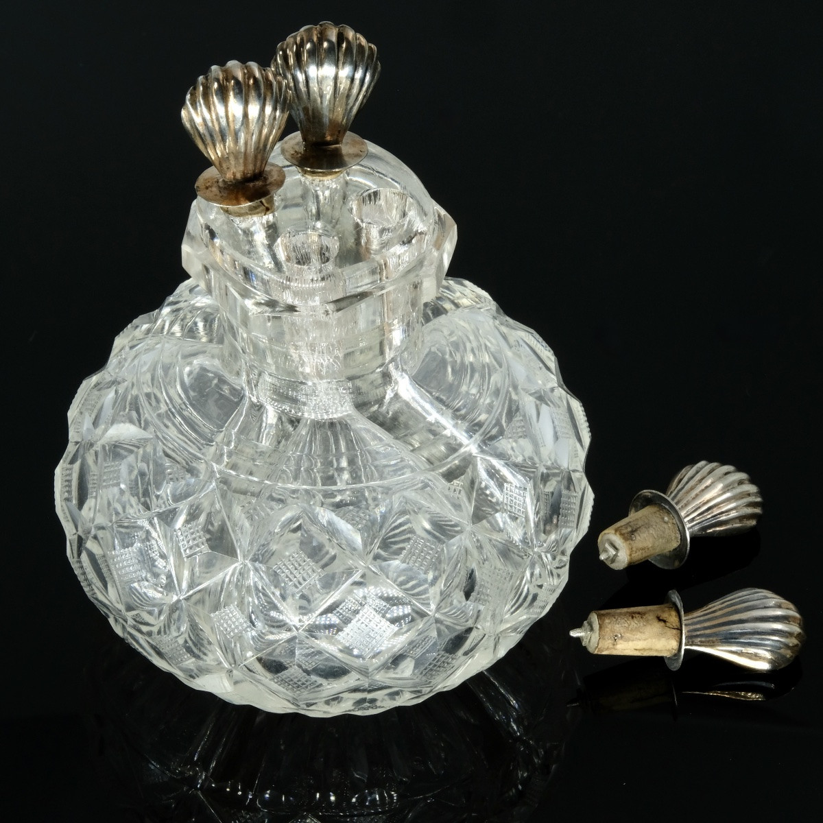 Crystal And Vermeil Perfume Bottle With 4 Compartments, Restoration Period-photo-4