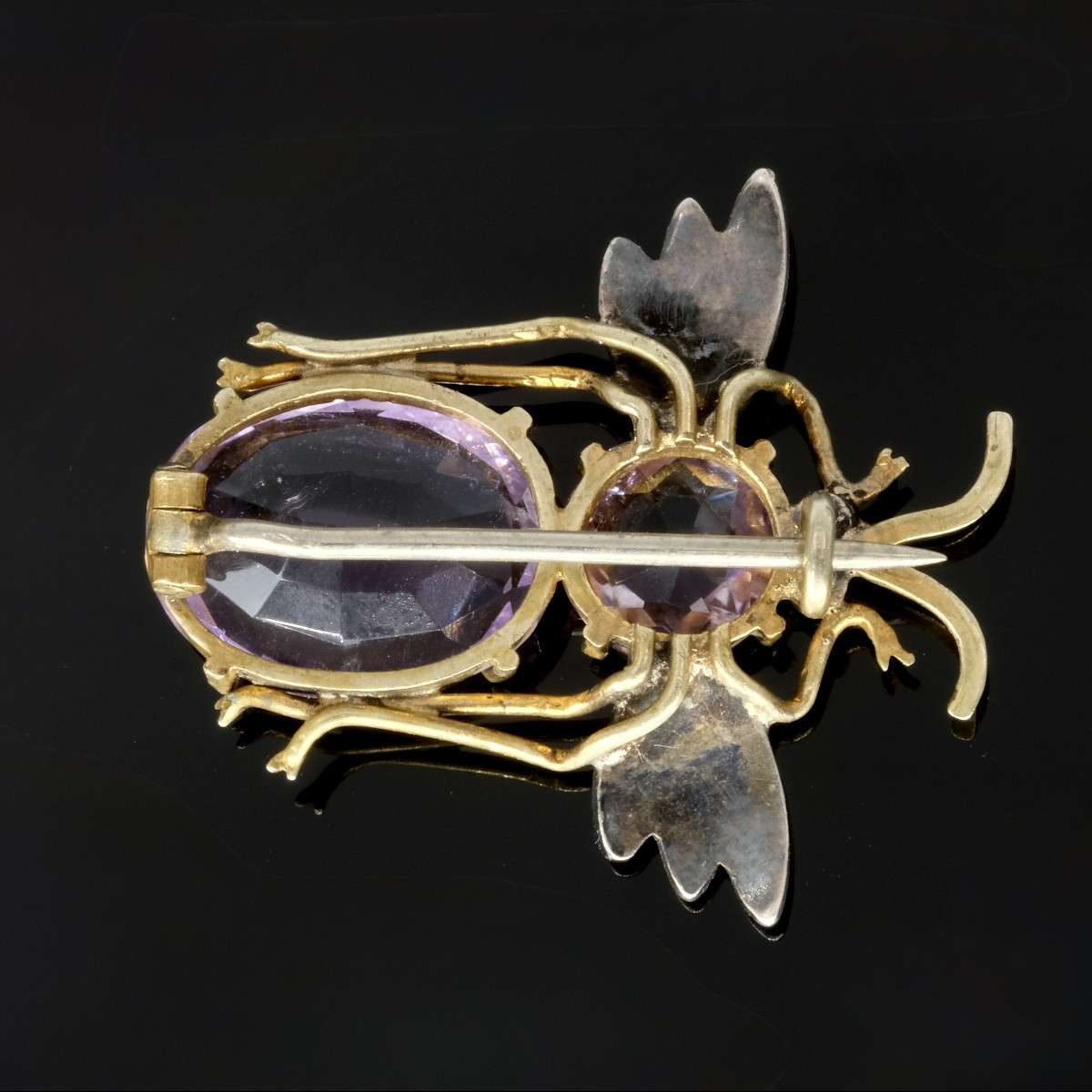 Broche Victorienne Insecte Or, Argent, Amethystes Et Perles-photo-2