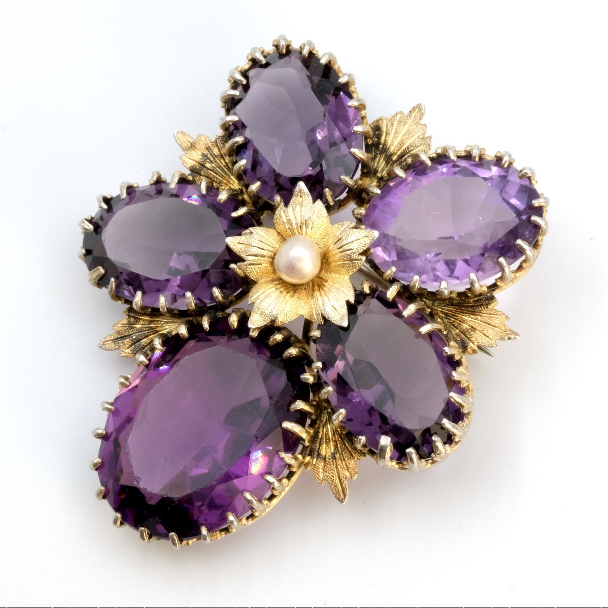 Broche d'Amour Pensée Vermeil Et Perle Napoléon III-photo-1