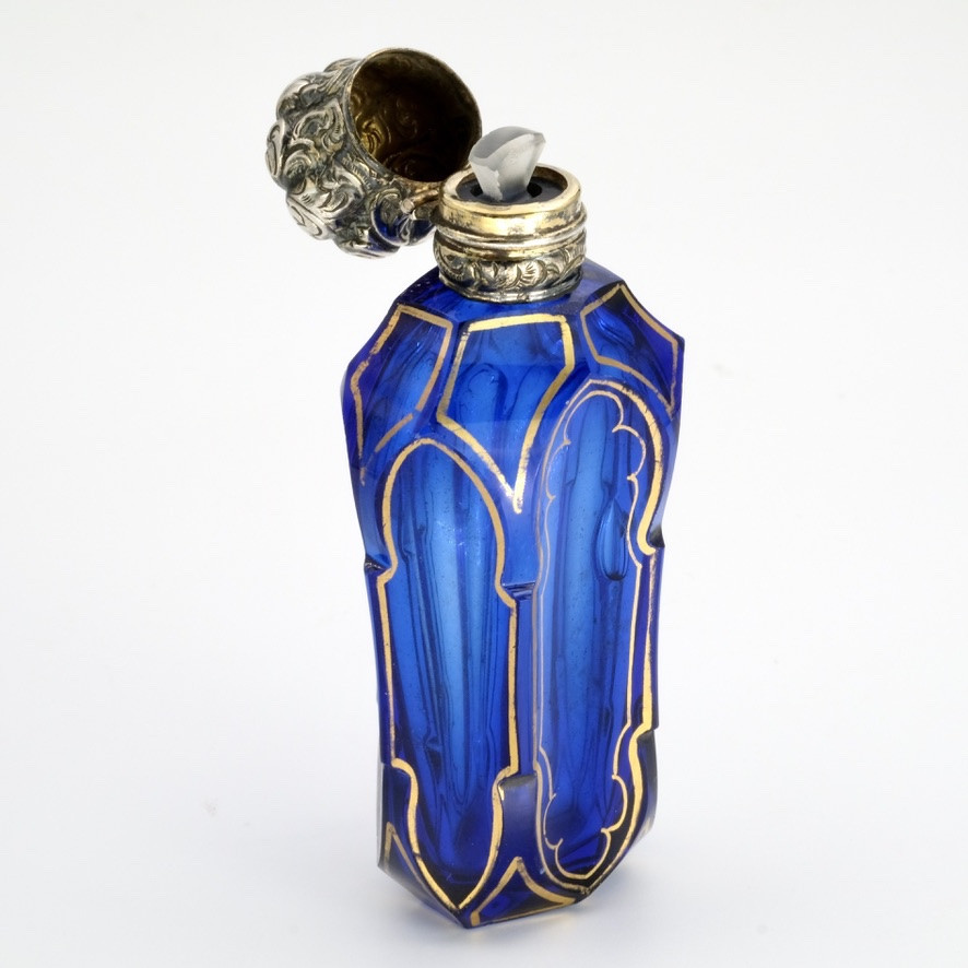 Blue Crystal Salt Bottle With Silver Cap Napoleon III-photo-2