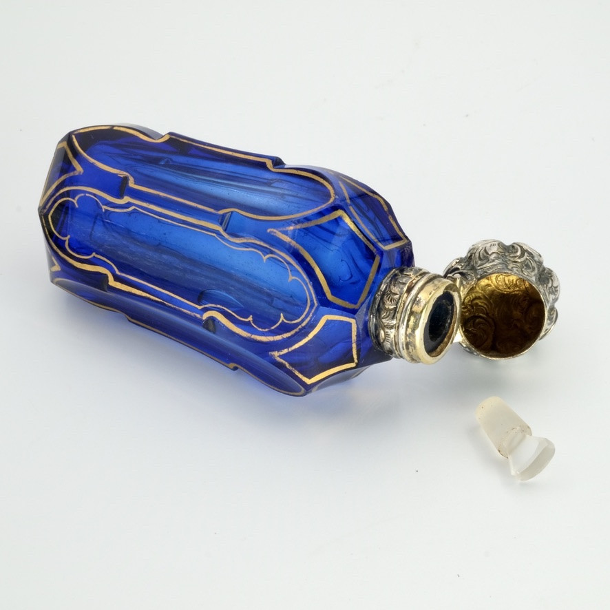 Blue Crystal Salt Bottle With Silver Cap Napoleon III-photo-2