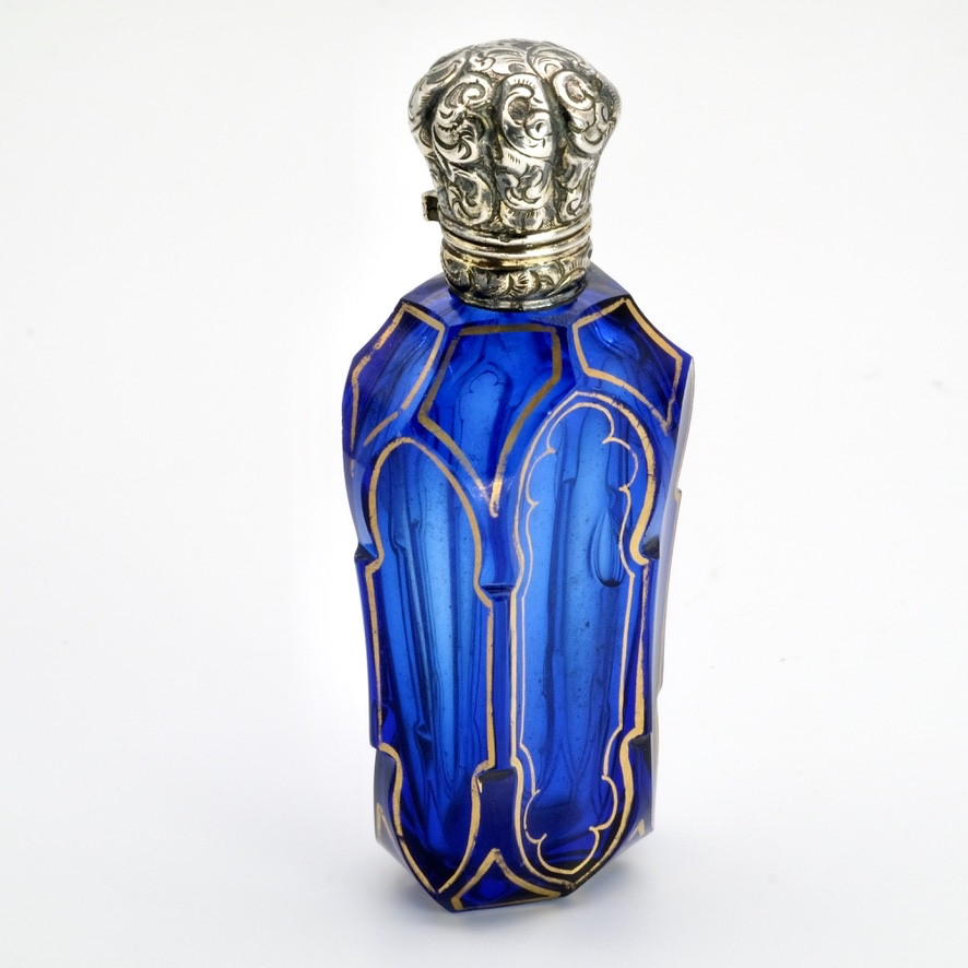 Blue Crystal Salt Bottle With Silver Cap Napoleon III