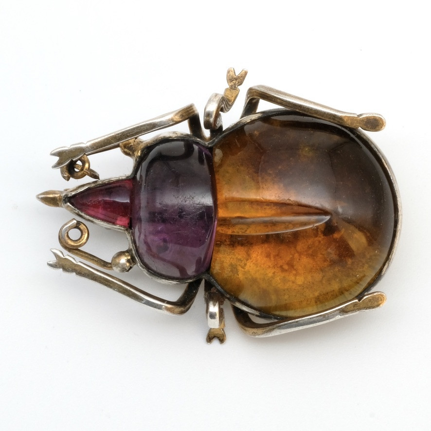 Georgian Silver And Colored Cabochon Insect Brooch-photo-4