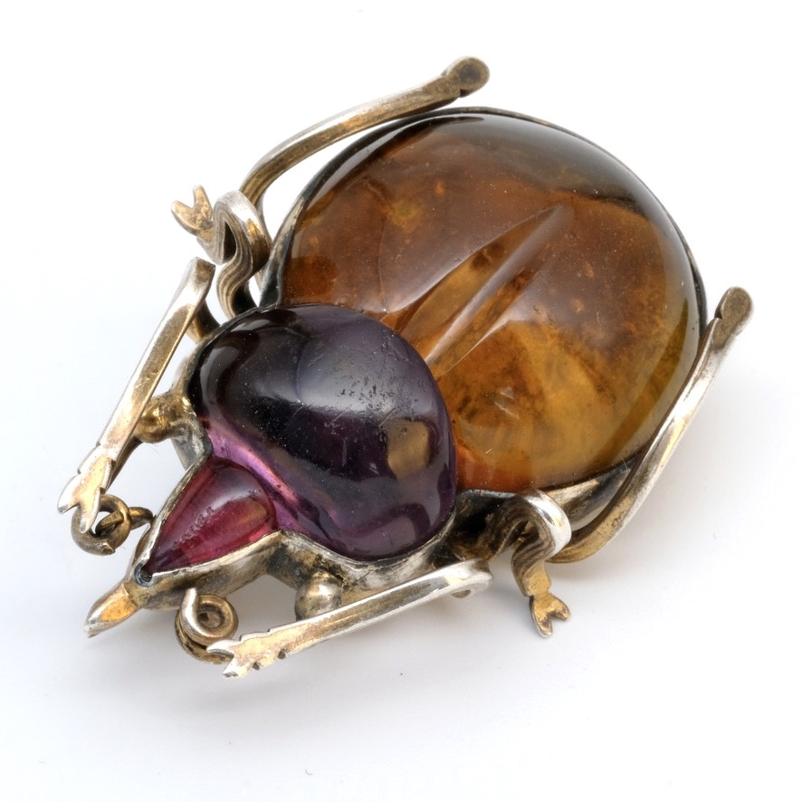 Georgian Silver And Colored Cabochon Insect Brooch-photo-3
