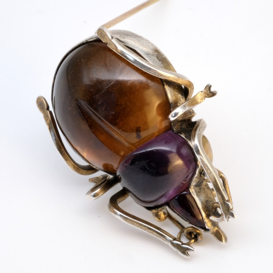Georgian Silver And Colored Cabochon Insect Brooch-photo-1