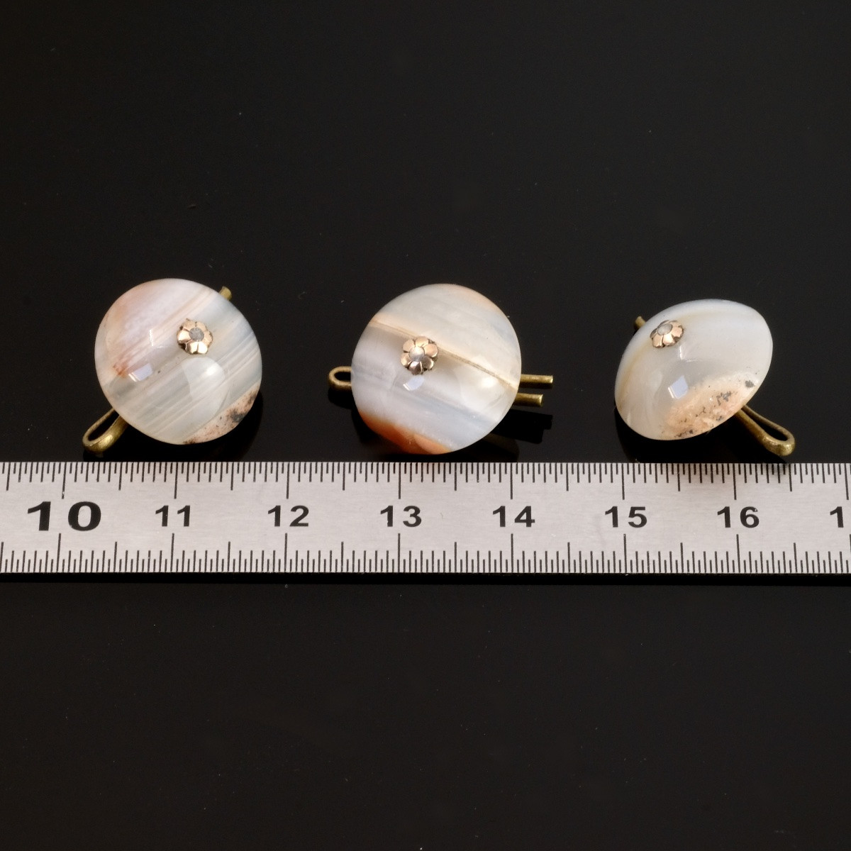 Set Of Seven 18th Century Buttons, Silver And Gold Agate In Their Chagrin Case-photo-6