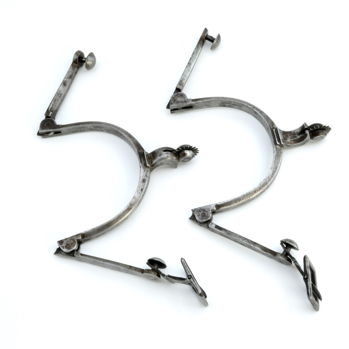 Paire d'éperons à molette articulés fer forgé 18ème siècle-photo-3