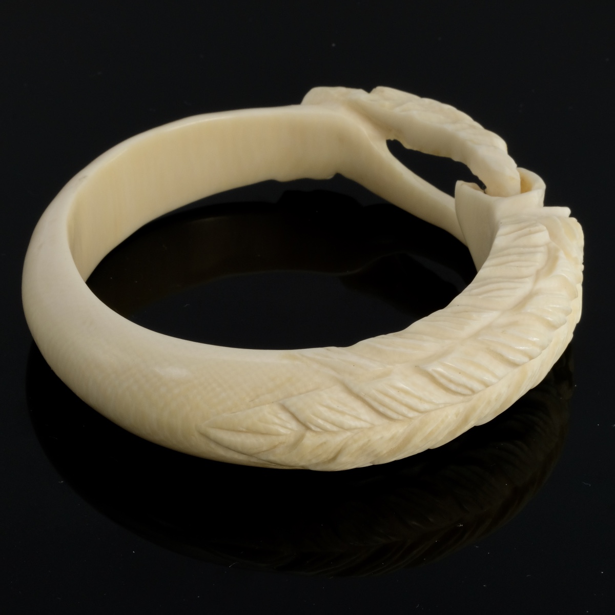 19th Century Chimera Carved Ivory Bangle Bracelet-photo-1
