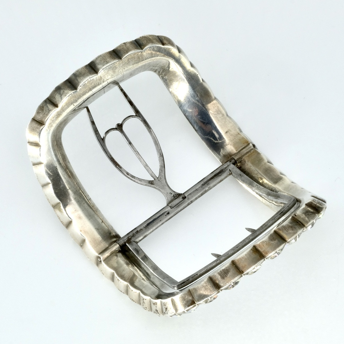 Grande boucle de chaussure pierres du Rhin argent et or 18ème siècle-photo-1
