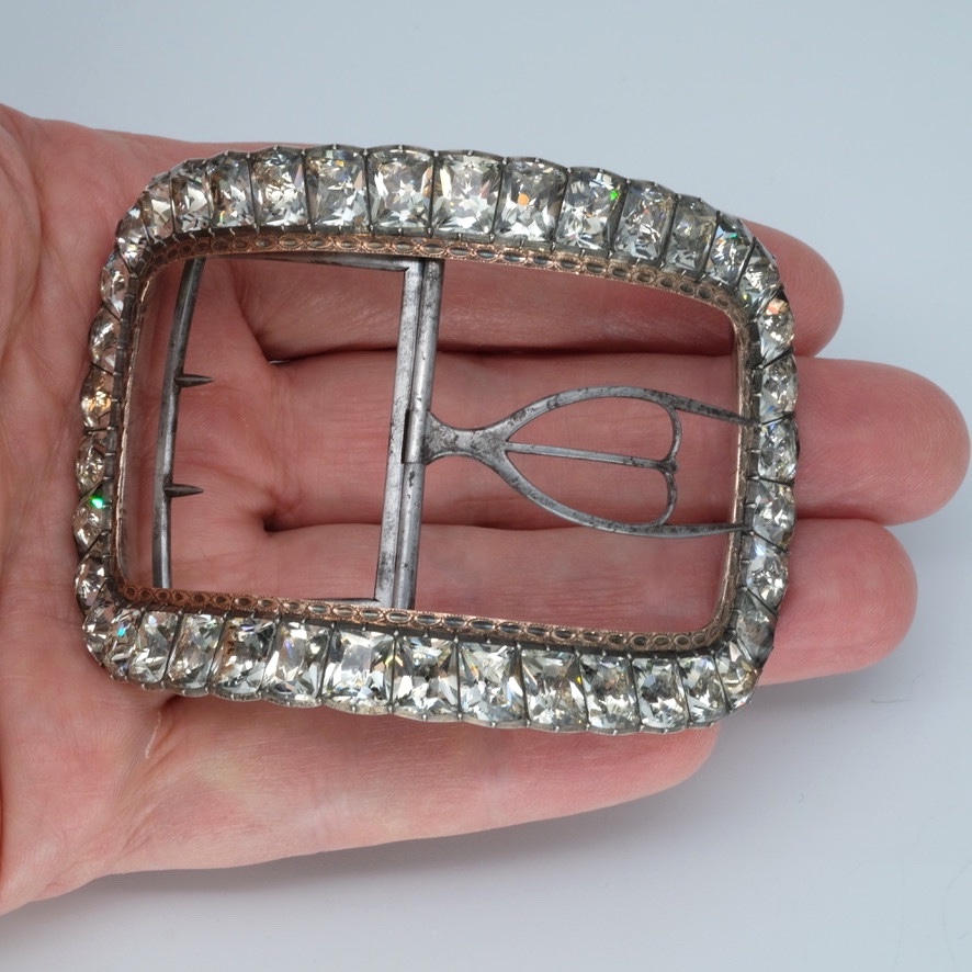 Grande boucle de chaussure pierres du Rhin argent et or 18ème siècle-photo-4