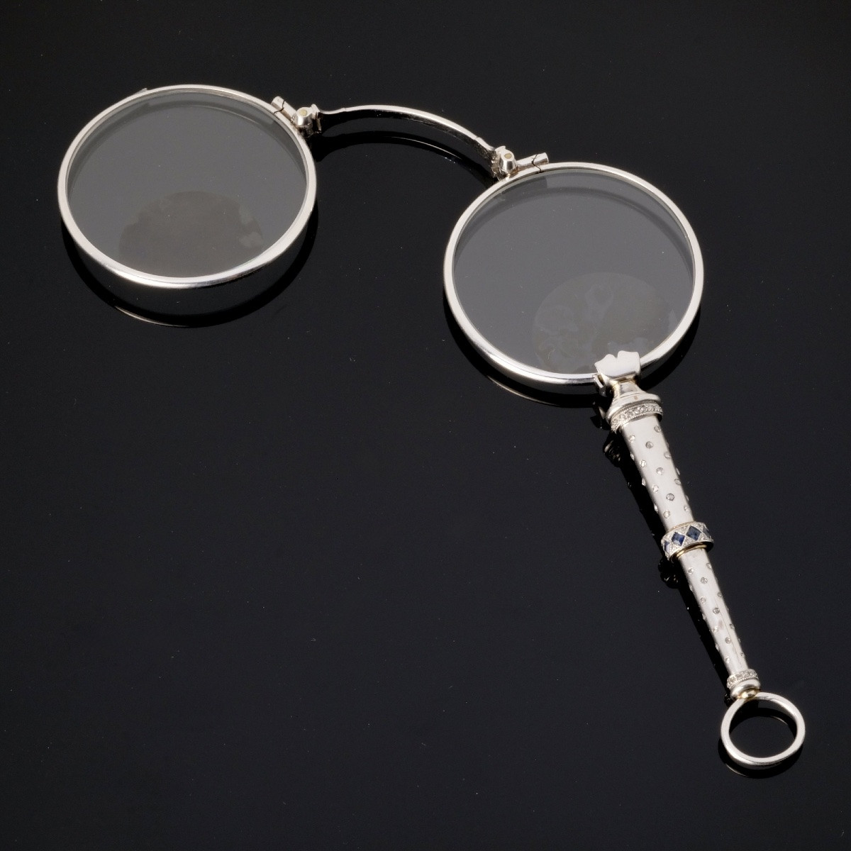 Art Deco Face To Hand Lorgnon In White Gold, Diamonds, Sapphires, In Its Risler&carré Case-photo-4