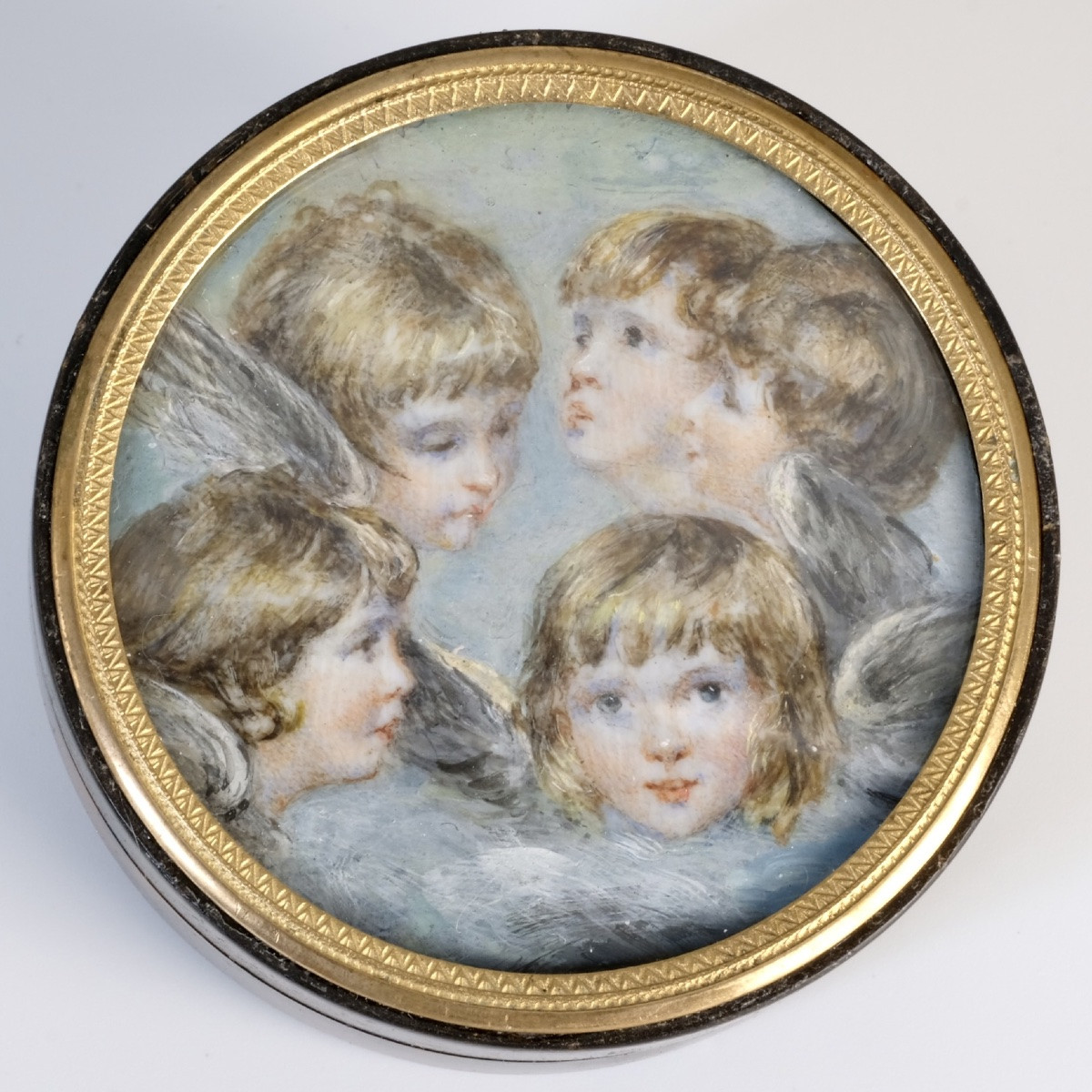 Miniature Tortoiseshell Box Of Children After Joshua Reynolds 19th Century-photo-3