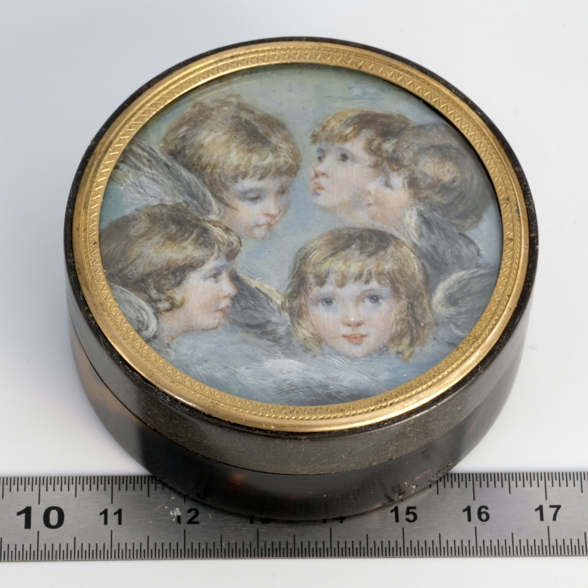 Miniature Tortoiseshell Box Of Children After Joshua Reynolds 19th Century-photo-4