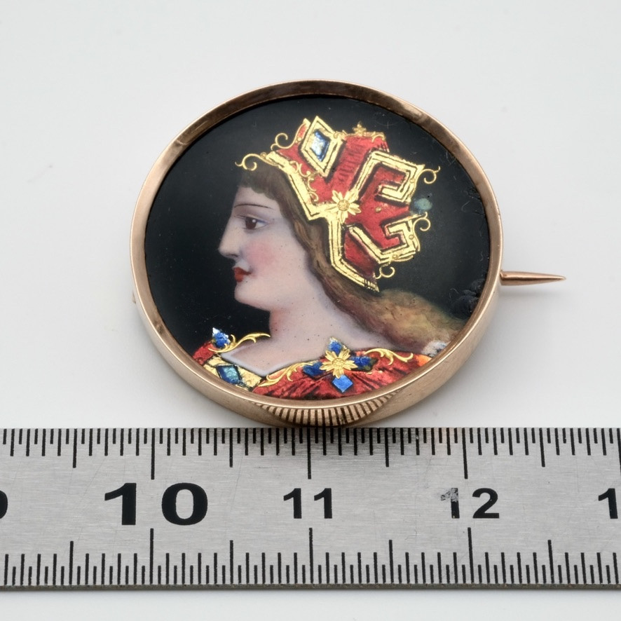 Broche profil de femme émaux et or style Renaissance,19ème siècle-photo-2