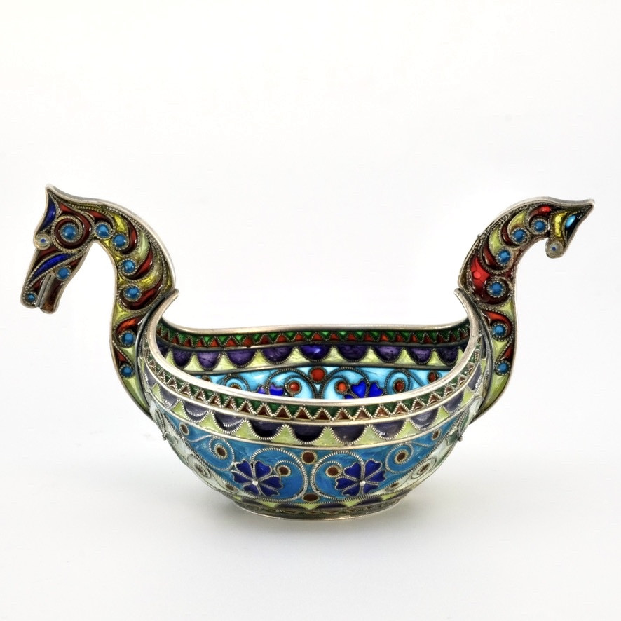 Salière drakkar argent plique à jour Marius Hammer Art Nouveau 1900-photo-2