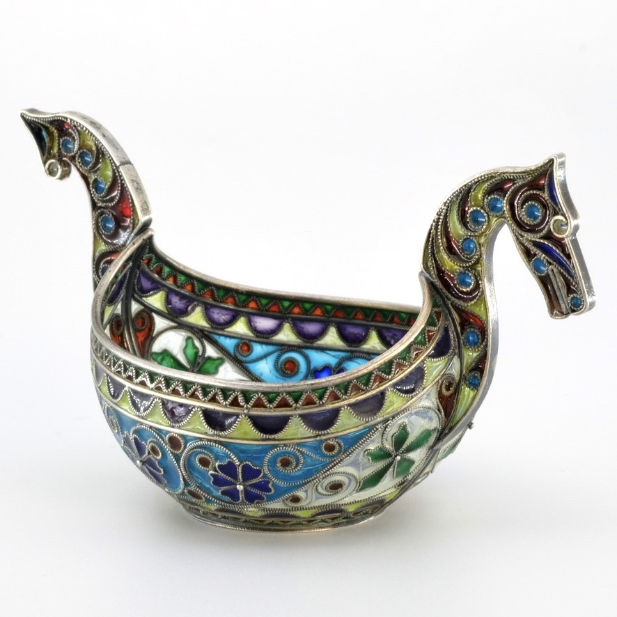 Salière drakkar argent plique à jour Marius Hammer Art Nouveau 1900-photo-1