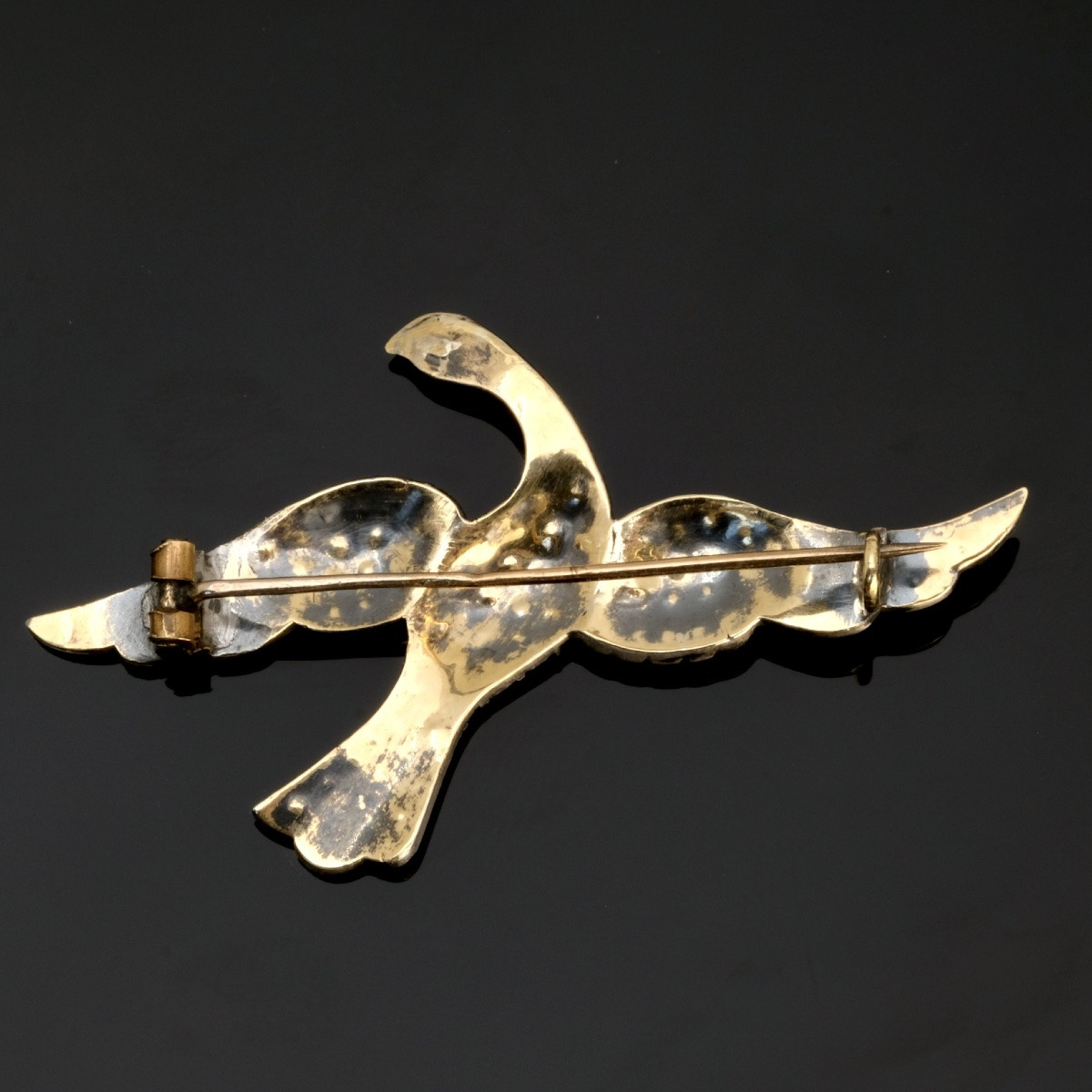 Brooch Bird In Flight Turquoise Pearls Gold And Silver Napoleon III-photo-1
