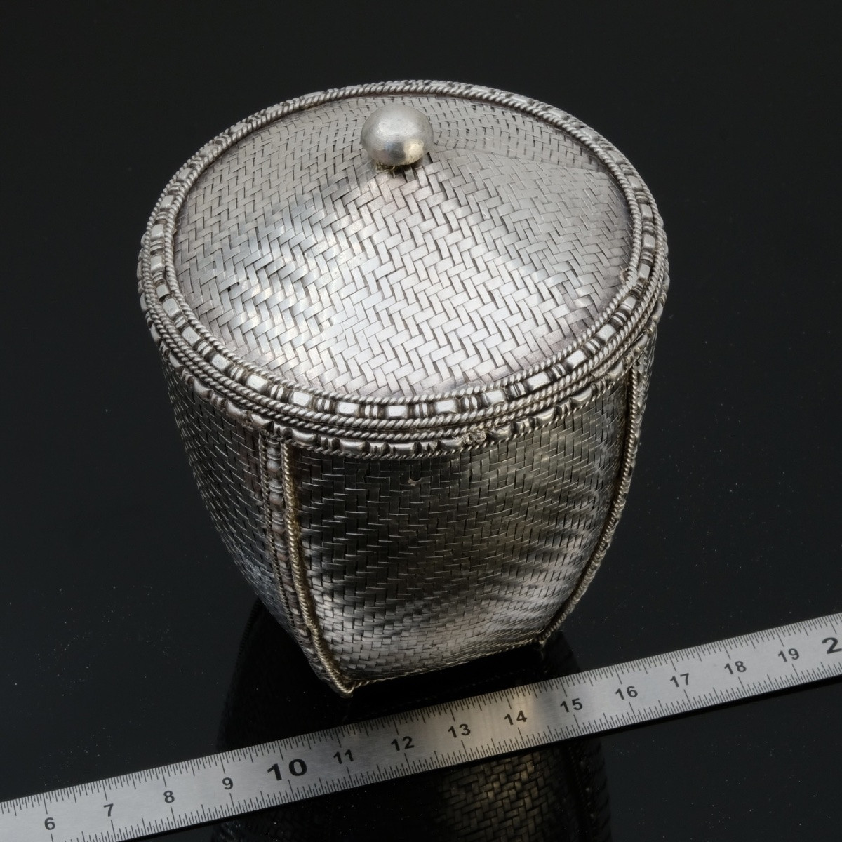 Boite  en Argent tressé en forme de panier à riz début 20ème siècle-photo-4