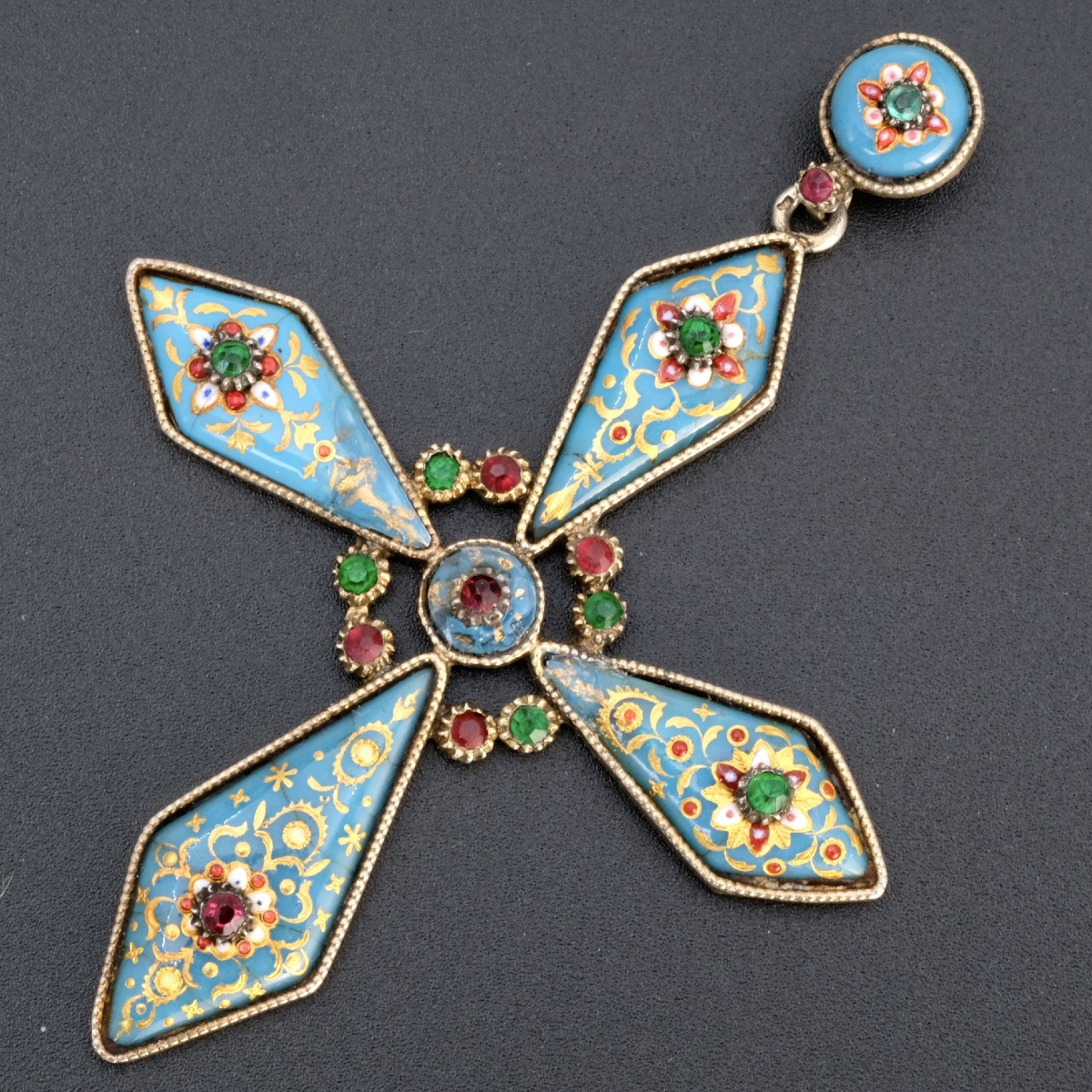 Pendentif 19ème siècle croix en vermeil et émaux Bressans-photo-2