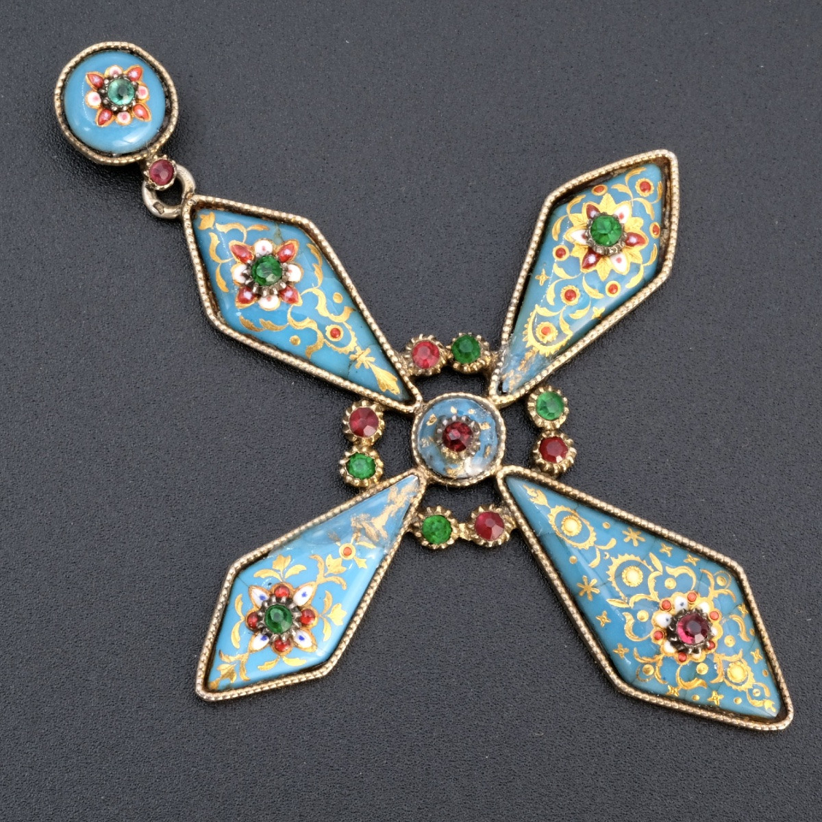Pendentif 19ème siècle croix en vermeil et émaux Bressans-photo-3