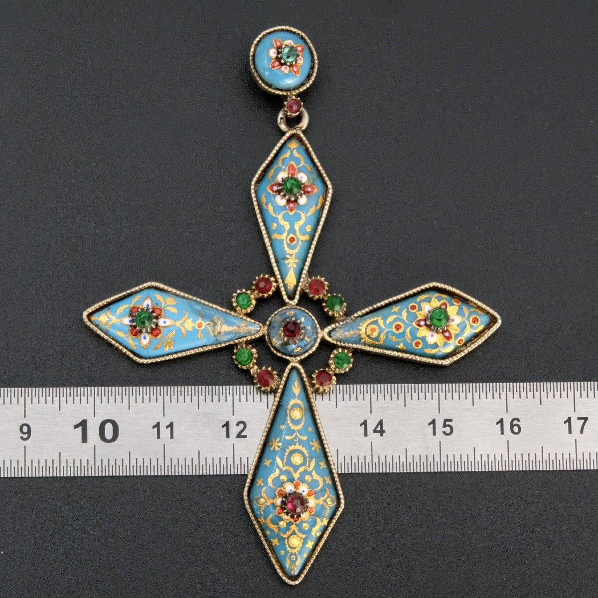 Pendentif 19ème siècle croix en vermeil et émaux Bressans-photo-4