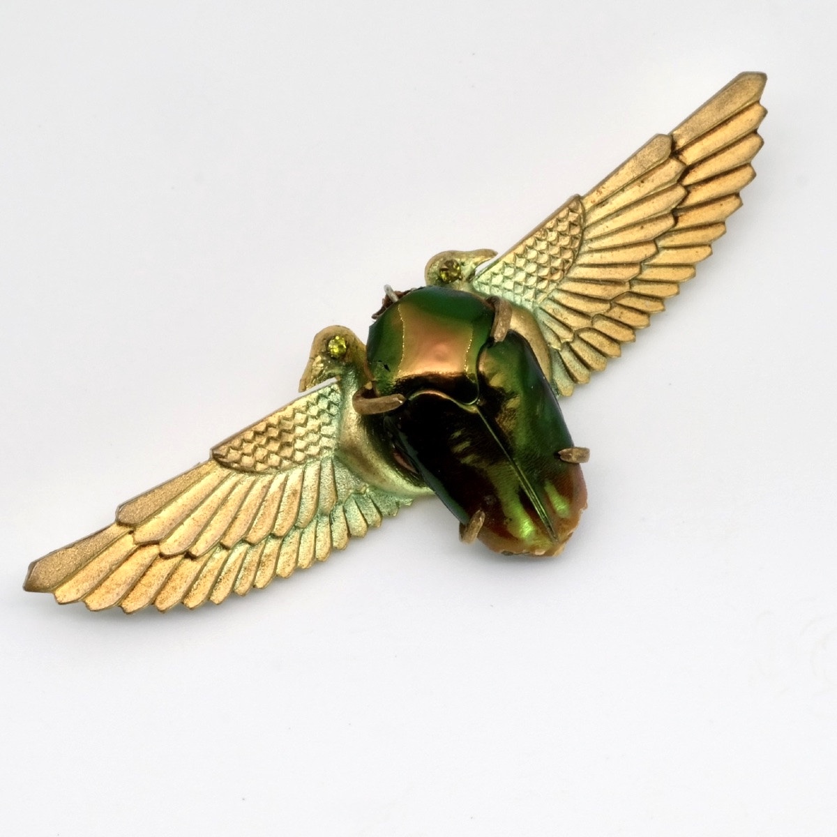 Broche scarabée naturel  bronze patiné  Egyptomania 1900-photo-2