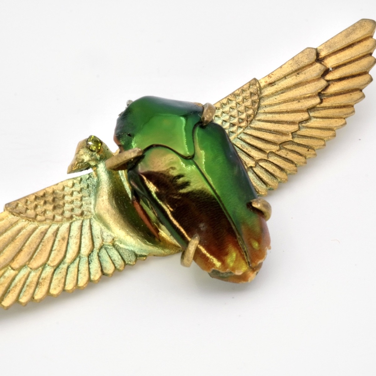 Broche scarabée naturel  bronze patiné  Egyptomania 1900-photo-3