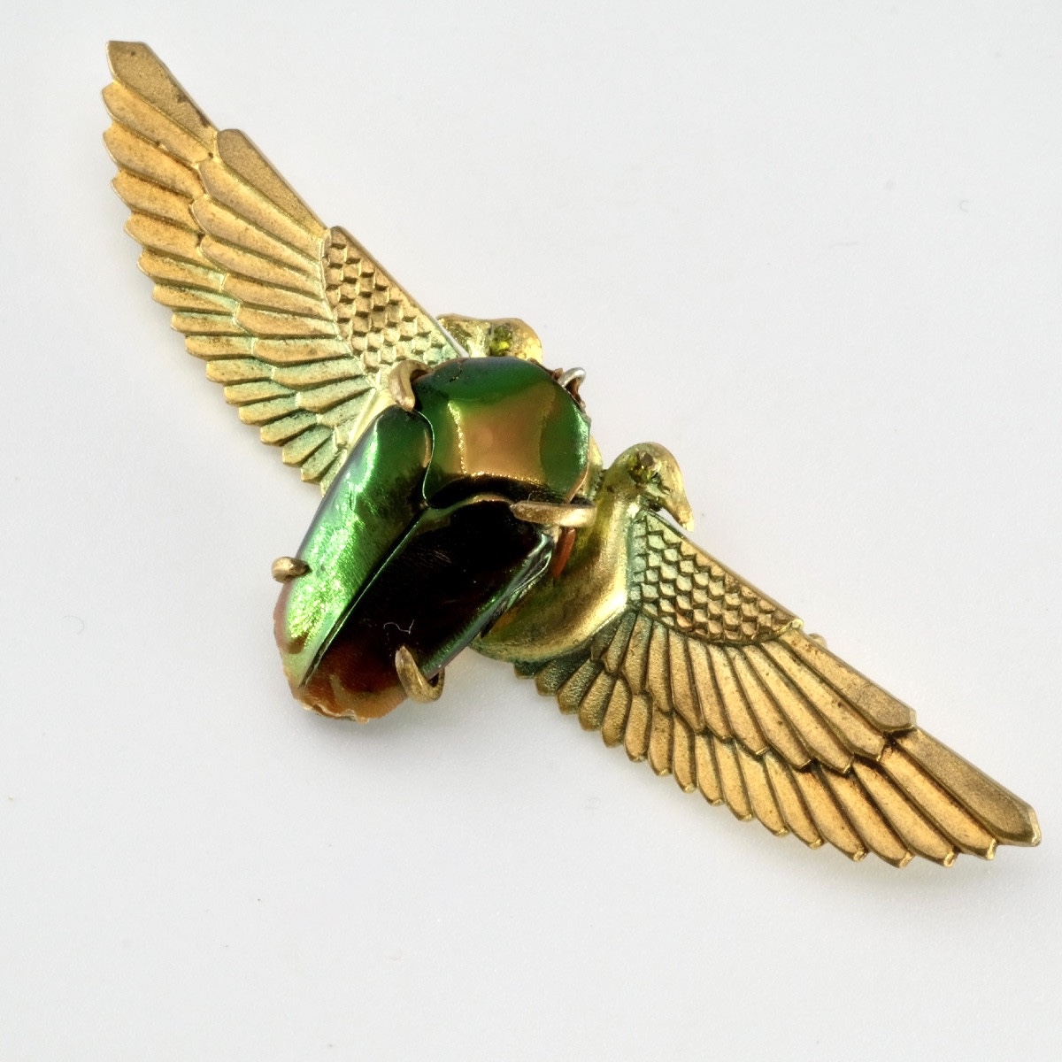 Broche scarabée naturel  bronze patiné  Egyptomania 1900-photo-4