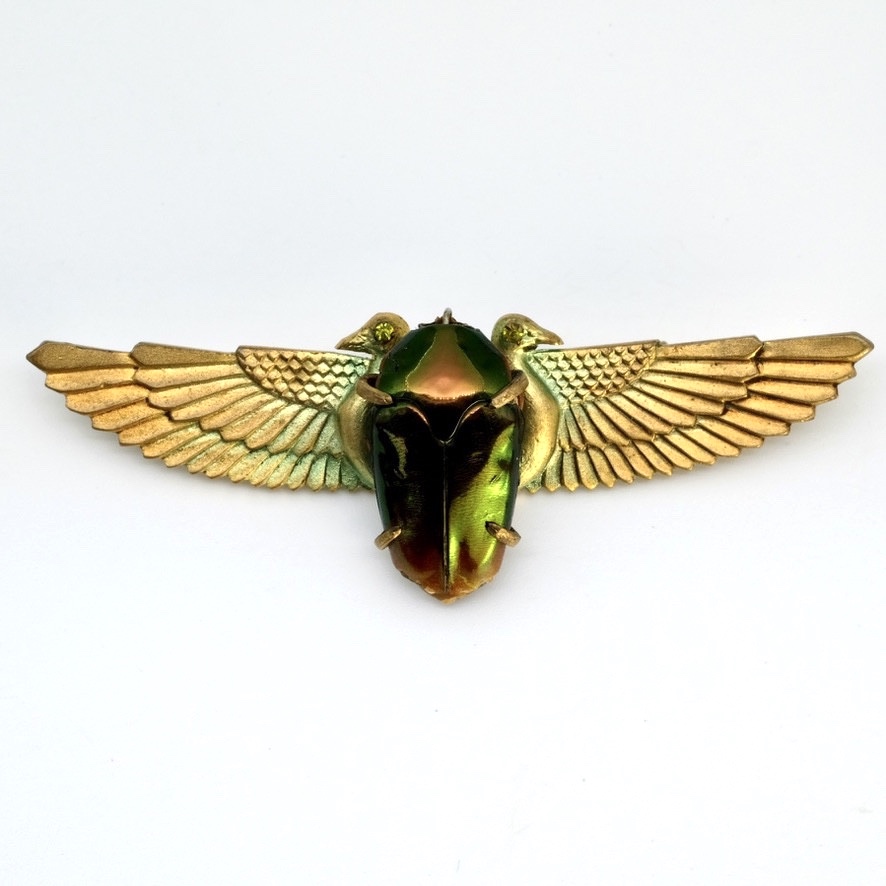 Broche scarabée naturel  bronze patiné  Egyptomania 1900