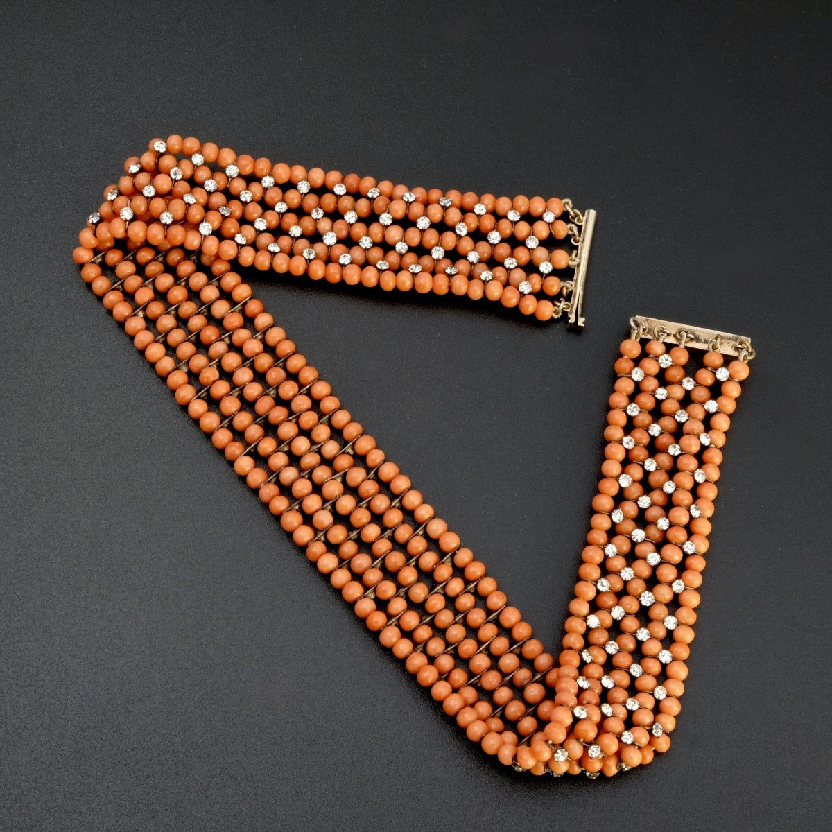 “dog” Collar, Coral, Silver And Crystal Diamonds, Belle époque-photo-5