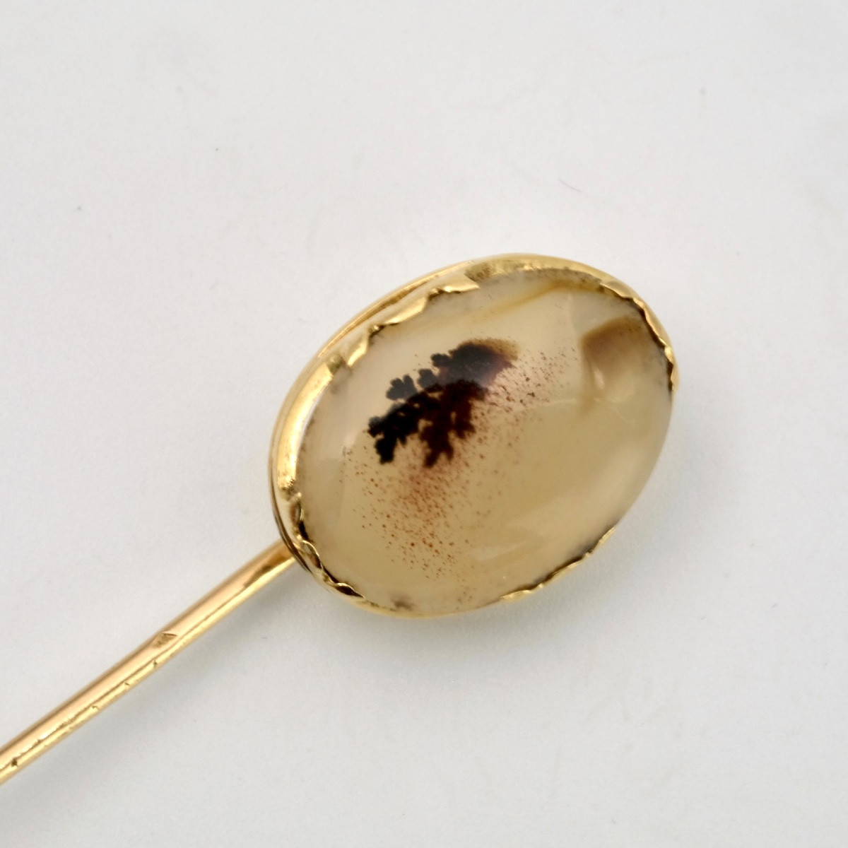 Gold And Dendritic Agate Tie Pin In Monogrammed Case, 19th Century-photo-2