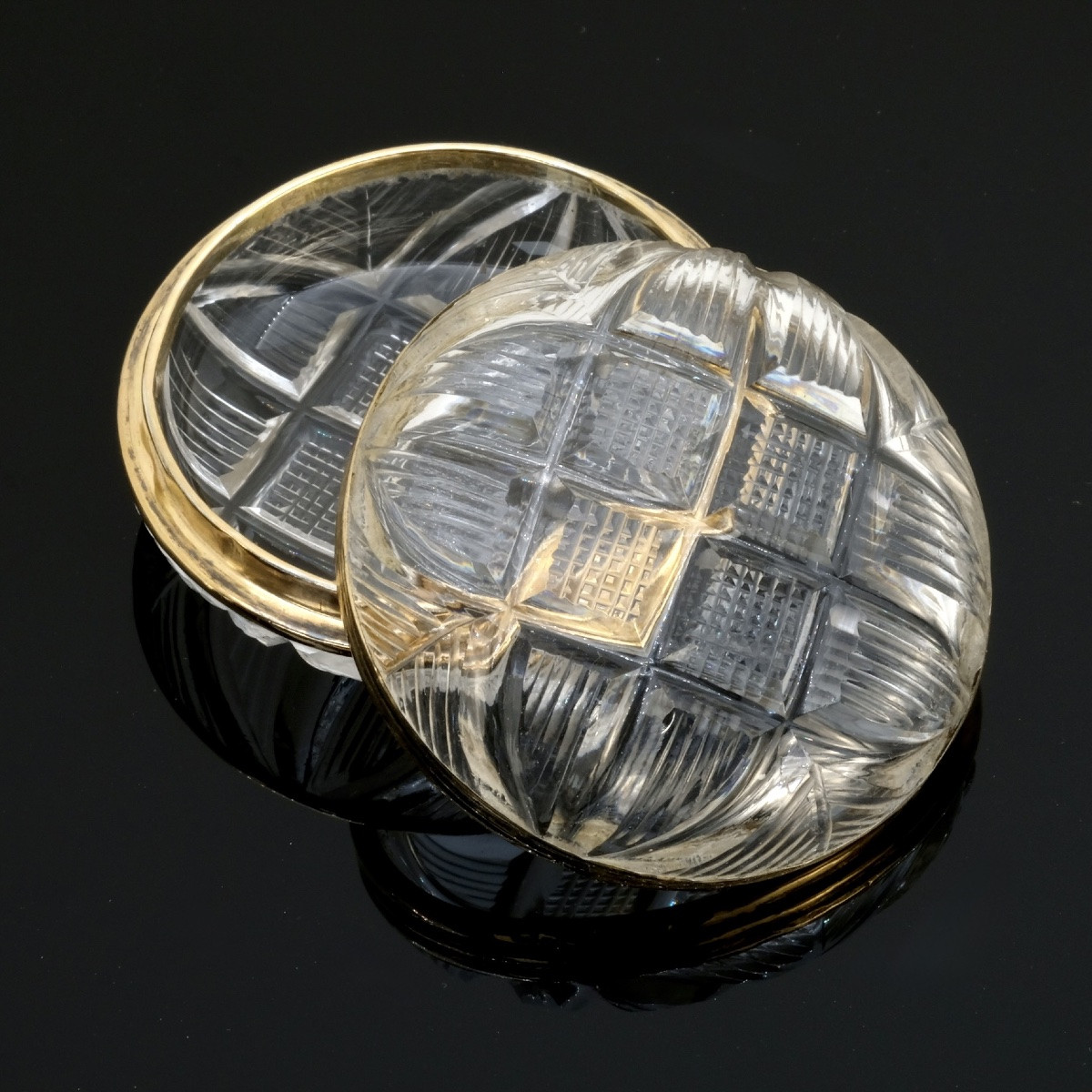 Tabatière ou boite à pilules cristal taillé et vermeil époque Restauration-photo-3