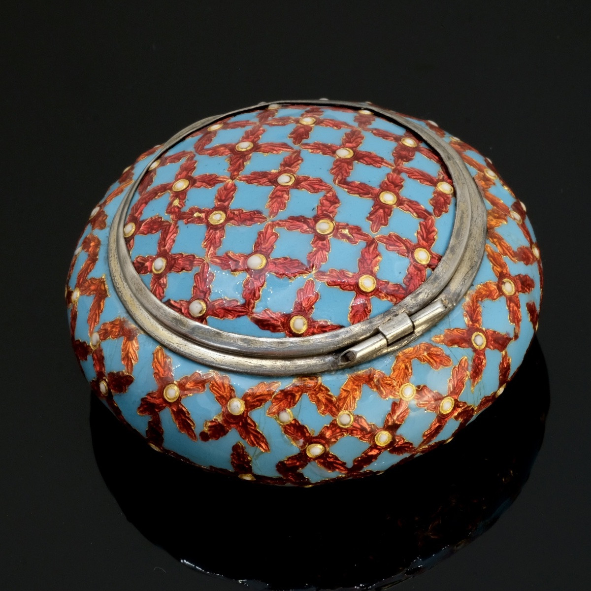Boite à Pilules en Emaux Bressans et Argent  19ème siècle-photo-4