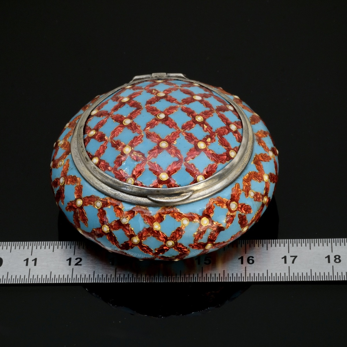Boite à Pilules en Emaux Bressans et Argent  19ème siècle-photo-5