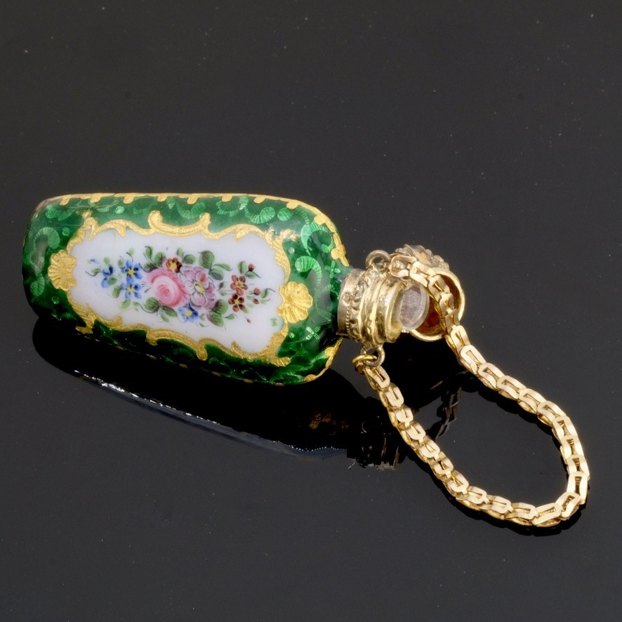 Hanging Salt Cellar, Vermeil, Green Enamel, Napoleon III Bouquets-photo-2
