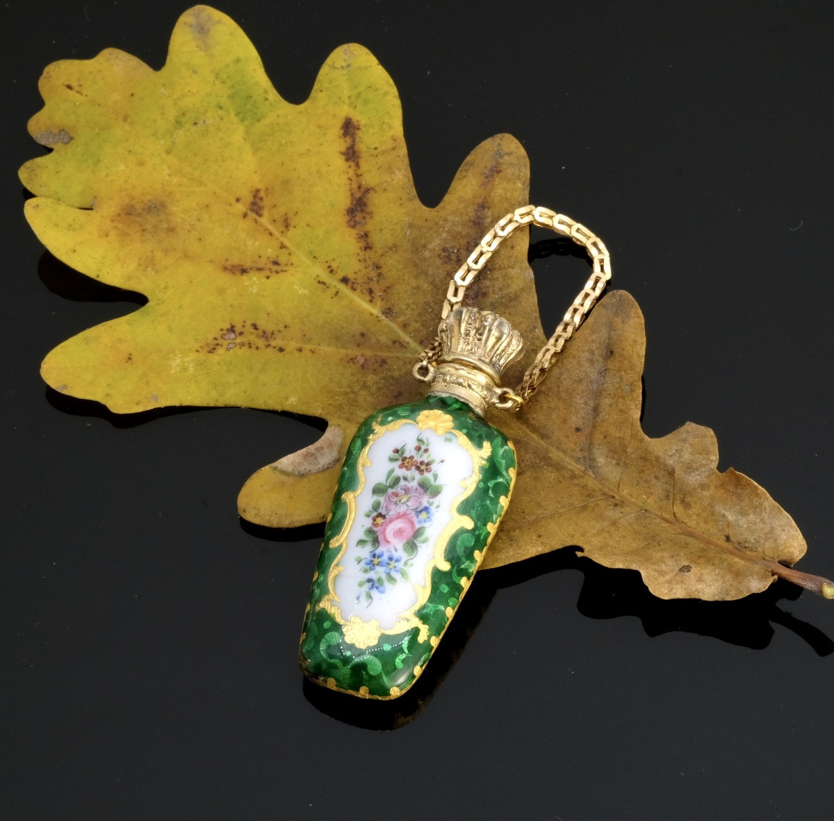 Hanging Salt Cellar, Vermeil, Green Enamel, Napoleon III Bouquets-photo-4