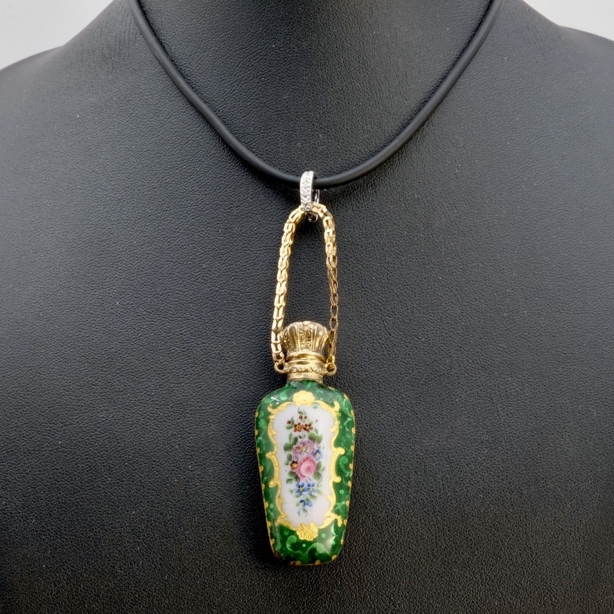 Hanging Salt Cellar, Vermeil, Green Enamel, Napoleon III Bouquets-photo-4