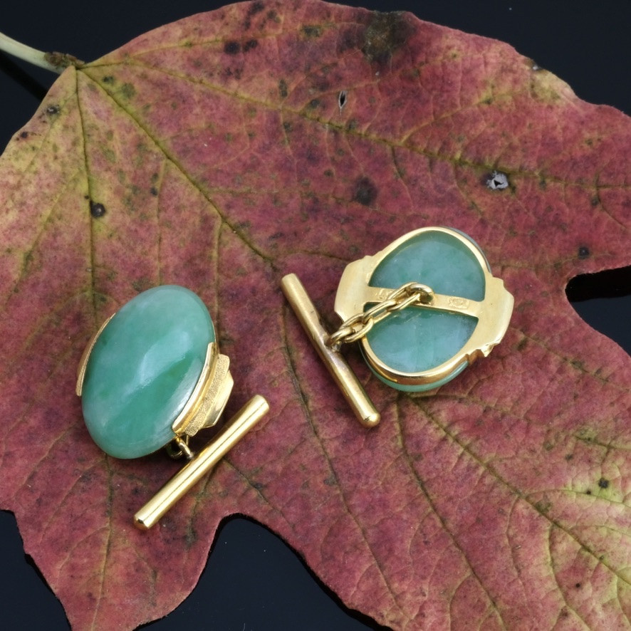 Boutons de manchette jadéite et or 18 carats époque Art Déco-photo-2