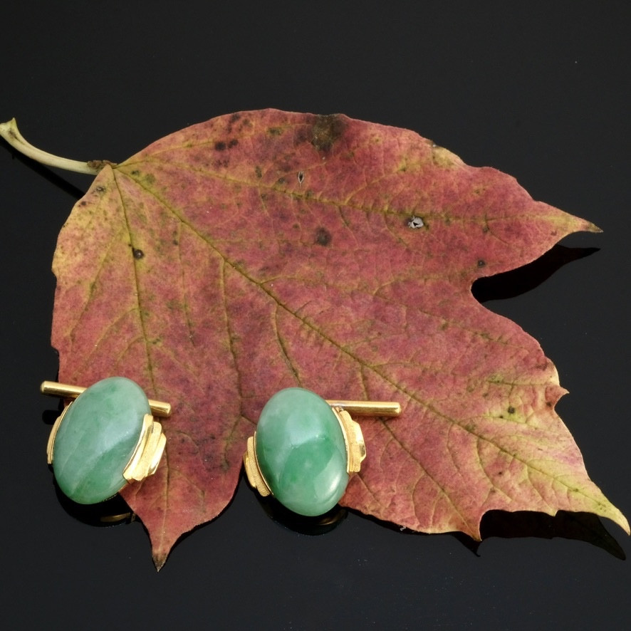 Boutons de manchette jadéite et or 18 carats époque Art Déco-photo-3