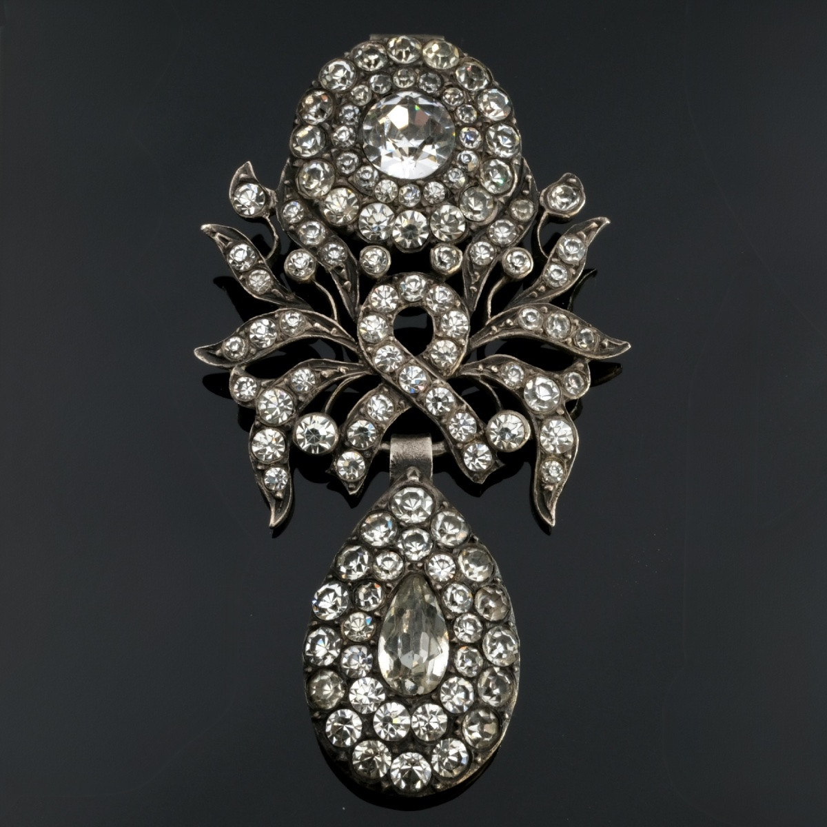 Silver Girandole Pendant With Sparkling Crystals, 19th Century-photo-2