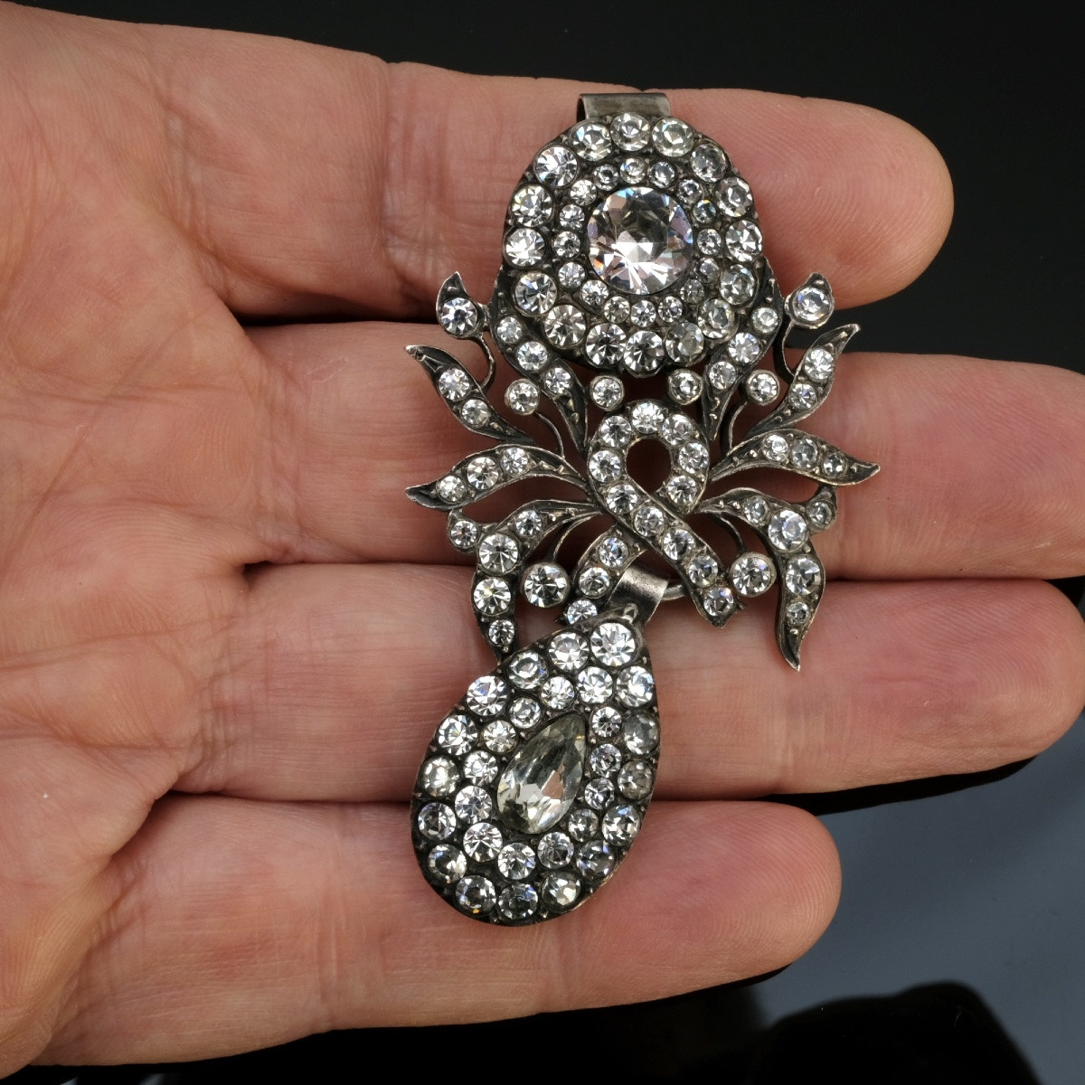 Silver Girandole Pendant With Sparkling Crystals, 19th Century-photo-3