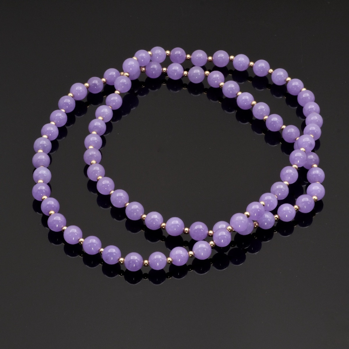 Lavender Jade Bead Necklace With Gold-plated Spacers-photo-2