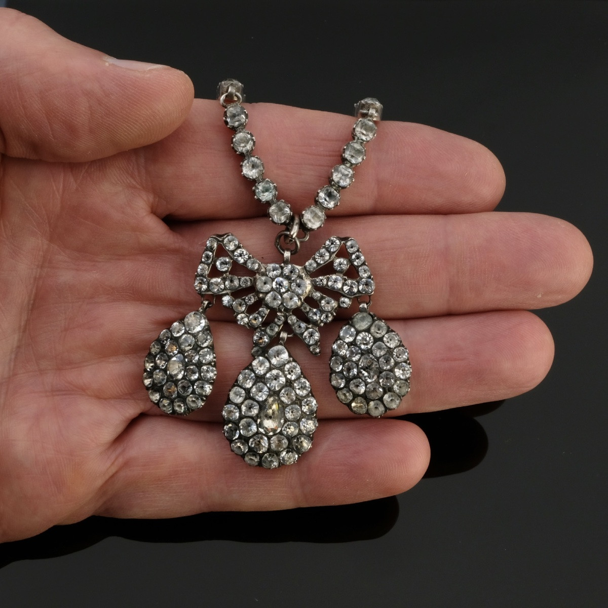 Collier argent girandole pierres du Rhin 18&egrave;me si&egrave;cle-photo-2